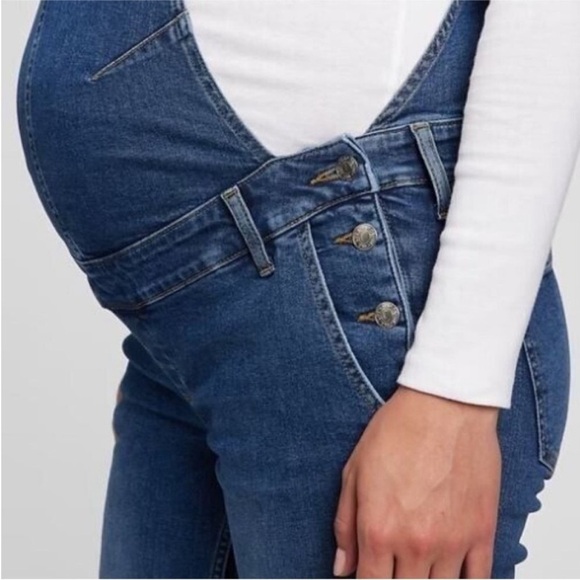 GAP White Maternity Denim Overalls with Washwell - Size Large 💛 - Picture 4 of 6